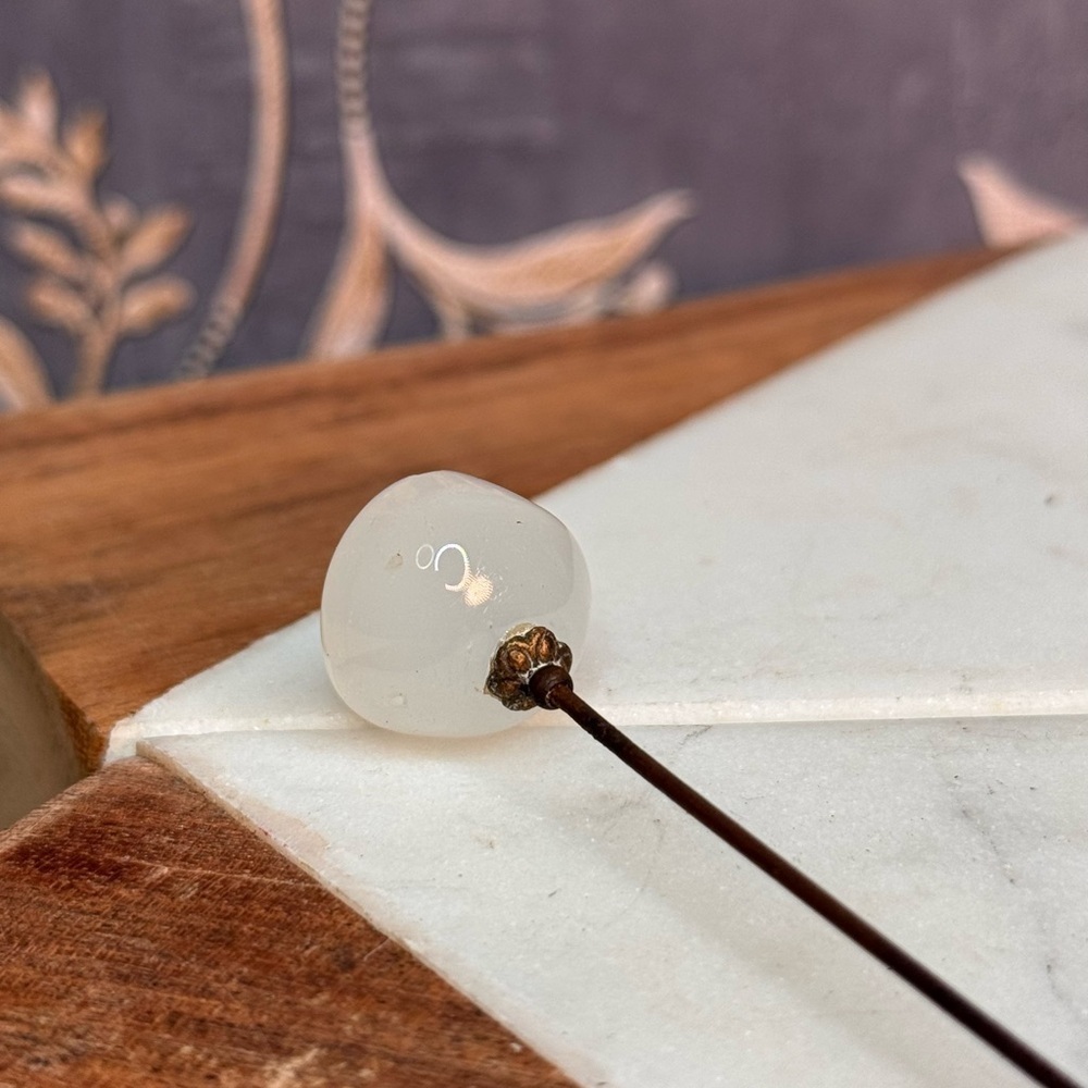 Victorian Art Nouveau Extra Long Globe Hat Pin with Brass Details 9", 1900s - Picture 2 of 6